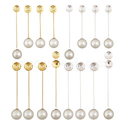 16Pcs 4 Style Brass Lapel Pin Base Settings, with Sieve Tray and Plastic Imitation Pearl Beads, Golden & Silver, 69~85mm, Tray: 12~13x2~4mm, 4Pcs/style(KK-CA0002-34)