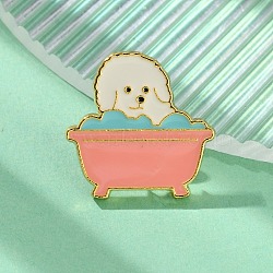 Puppy Dog Enamel Pins, Golden Alloy Brooches for Backpack Clothes, Hot Pink, 25x25mm(JEWB-M048-05A)