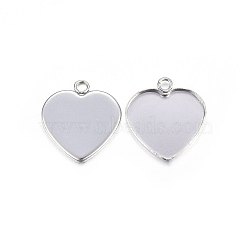 304 Stainless Steel Pendant Cabochon Settings, Plain Edge Bezel Cups, Heart, Stainless Steel Color, 14x11x1.5mm, Hole: 2mm, Inner Diameter: 10x10mm(STAS-P210-10P-02)