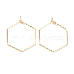 316 Stainless Steel Hoop Earring Findings, Wine Glass Charms Findings, Hexagon, Real 18K Gold Plated, 26x19.5x0.6mm, Hole: 2mm(STAS-K216-03A-G)