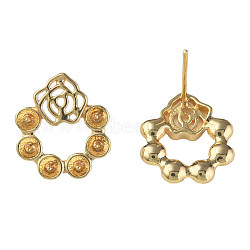 Brass Stud Earring Findings, with 925 Sterling Silver Pins, for Half Drilled Beads, Nickel Free, Flower, Real 18K Gold Plated, 16x14mm, Pin: 0.7mm and 0.8mm(for half drilled bead)(KK-N233-234)