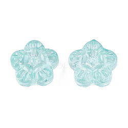 Transparent Spray Painted Glass Beads, Flower, Turquoise, 12.5x13x6mm, Hole: 1mm(GLAA-N035-029-C01)