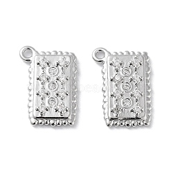 Brass Micro Pave Clear Cubic Zirconia Charms, Rectangle Charms, Real Platinum Plated, 14.5x10x2.5mm, Hole: 1.2mm(KK-F871-37P)