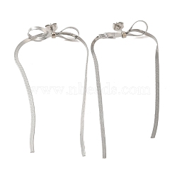 Non-Tarnish Bowknot 304 Stainless Steel Earrings for Women, Stainless Steel Color, 90x36.5mm(EJEW-U003-23P)