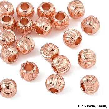 20Pcs Brass Spacer Beads, Long-Lasting Plated, Corrugated Round, Rose Gold, 4x3mm, Hole: 1.6mm
