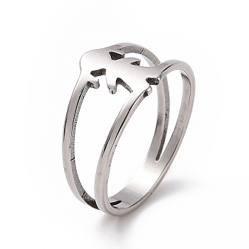 201 Stainless Steel Girl Shape Finger Ring, Hollow Wide Ring for Women, Stainless Steel Color, US Size 6 1/2(16.9mm)