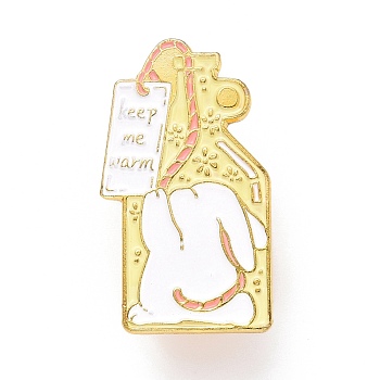 Keep Me Warm Word Enamel Pin, Rabbit Animal Alloy Enamel Brooch for Backpack Clothes, Golden, Champagne Yellow, 30x17x10mm, Pin: 1mm.