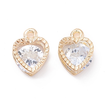 Alloy Clear Cubic Zirconia Charms, Long-Lasting Plated, Heart, Golden, 12x9x5mm, Hole: 1.4mm