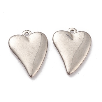 304 Stainless Steel Pendants, Heart, Stainless Steel Color, 21.5x17x3mm, Hole: 1.6mm