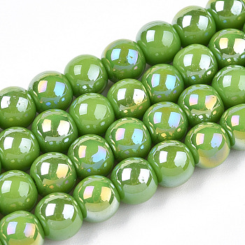 Electroplate Opaque Glass Beads Strands, AB Color Plated, Round, Lime Green, 6~6.5mm, Hole: 1.4mm, about 67~70pcs/strand, 14.76 inch~15.16 inch(37.5~38.5cm)