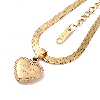 Ion Plating(IP) 304 Stainless Steel Snake Chain Necklaces, Heart with Word Pendant Necklaces for Women, Real 18K Gold Plated, 16.14 inch(41cm)