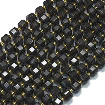 Natural Ice Obsidian Beads Strands, with Seed Beads, Faceted Table Cut Cube, 8x8x8mm, Hole: 0.6mm, about 38pcs/strand, 15.35''(39cm)