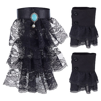 1Pc Lace Faux Collar, Neckline Trim, DIY Garment Accessories, 1Pair Polyester Removable Flare Sleeves, Black, 300x195x13mm