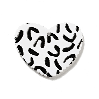 Printed Acrylic Pendants, Heart with Leopard Print Pattern, Black, 26x31.5x2mm, Hole: 1.5mm