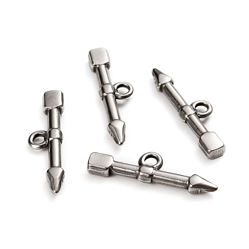 304 Stainless Steel Toggle Clasps Parts, Bar, Arrow, Stainless Steel Color, 23.5x6.5x2.5mm, Hole: 1.8mm