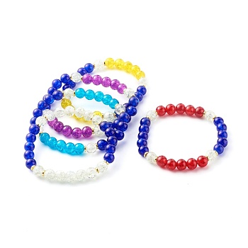 Glass Beads & Non-magnetic Synthetic Hematite Beads Stretch Bracelets, Mixed Color, Inner Diameter: 2-3/8 inch(5.9cm)