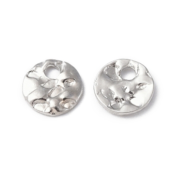 304 Stainless Steel Charms, Textured, Flat Round Charm, Stainless Steel Color, 6x1mm, Hole: 1.2mm