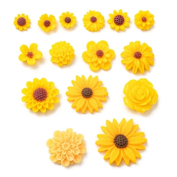 55Pcs Opaque Resin Cabochons, for Diy Mobile Accessories, Daisy Flower, Yellow, 9~26.5x4~8.5mm