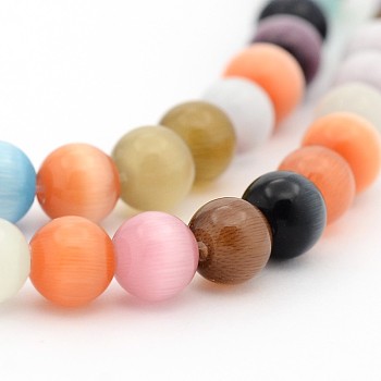 Cat Eye Beads, Round, Mixed Color, 6mm, Hole: 1mm, about 66pcs/strand, 14.5 inch/strand