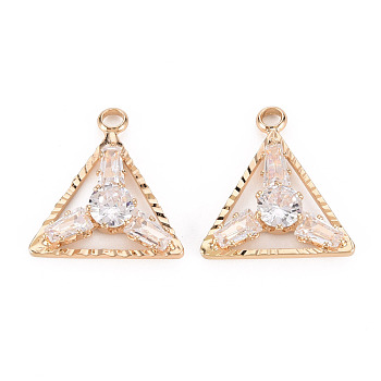 Brass Micro Pave Clear Cubic Zirconia Pendants, Triangle, Golden, 18x17x4mm, Hole: 2mm
