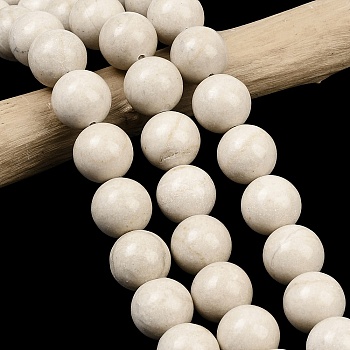 Natural Petrified Wood Beads Strands, Round, Floral White, 16~16.5mm, Hole: 1.6mm, about 24~25pcs/strand, 15.35~15.94 inch(39~40.5cm)