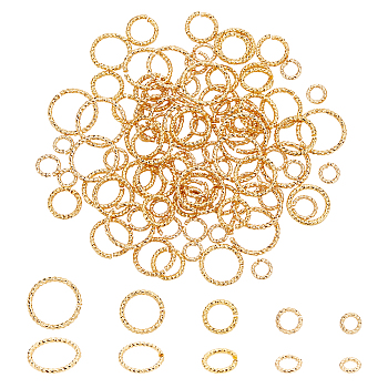 Elite 100Pcs 5 Styles Brass Open Jump Rings, Twist Round Ring, Real 18K Gold Plated, 5~12x1~1.2mm, Inner Diameter: 3~10mm, 20pcs/style