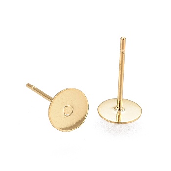 304 Stainless Steel Stud Earring Findings, Ion Plating(IP), Flat Round, Real 18K Gold Plated, 8x0.3mm, Pin: 0.7mm