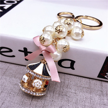 Fashionable Pearl Keychain for Ladies' Handbags - Rotating Carousel Keyring Pendant