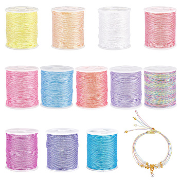 12 Rolls 12 Colors Polyester Sewing Thread, 9-Ply Polyester Cord for Jewelry Making, Mixed Color, 0.6mm, about 18.59 Yards(17m)/Roll, 1 roll/color