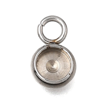 304 Stainless Steel Pendant Cabochon Settings, Flat Round, Stainless Steel Color, Tray: 4mm, 10x6x2mm, Hole: 2mm