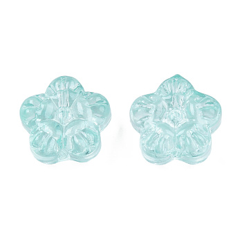 Transparent Spray Painted Glass Beads, Flower, Turquoise, 12.5x13x6mm, Hole: 1mm
