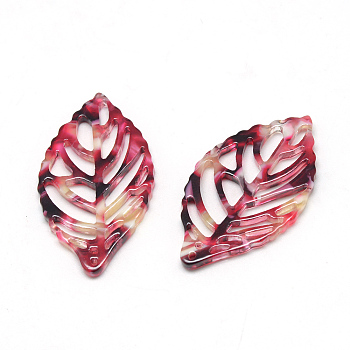 Cellulose Acetate(Resin) Pendants, Leaf, FireBrick, 38.5x22x2.5mm, Hole: 1.5mm