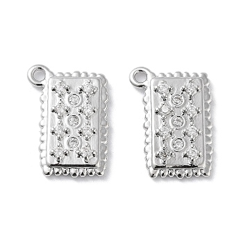Brass Micro Pave Clear Cubic Zirconia Charms, Rectangle Charms, Real Platinum Plated, 14.5x10x2.5mm, Hole: 1.2mm