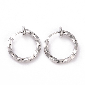 Electroplated Brass Twisted Tubular Hoop Earrings for Women, Platinum, 12.5x4mm, Pin: 0.7mm