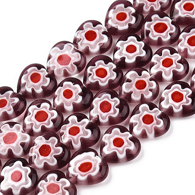 10mm RosyBrown Heart Millefiori Lampwork Beads