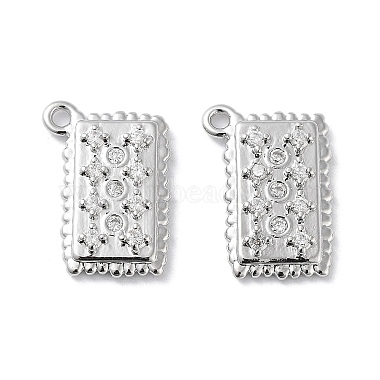 Real Platinum Plated Clear Rectangle Brass+Cubic Zirconia Charms