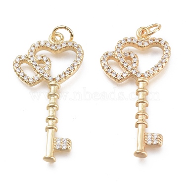 Real 18K Gold Plated Clear Key Brass+Cubic Zirconia Pendants