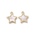 Brass Natural Shell Pendants, Star Charms, Seashell Color, Real 18K Gold Plated, 12x11x2mm, Hole: 0.9mm(KK-P355-22G)
