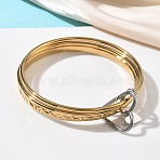 Two Tone 304 Stainless Steel Multi-strand Bangles for Women, Heart Carabiner, Ion Plating(IP), Long-Lasting Plated, Real Gold Plated & Stainless Steel Color, Inner Diameter: 2.36 inch(6cm)(BJEW-F540-06GP)