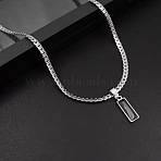 Rectangle 304 Stainless Steel Cubic Zirconia Snake Chain Pendant Necklaces, Black, 16.54 inch(42cm)(FS-WGB1AC9-01)