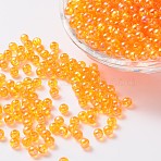 Eco-Friendly Transparent Acrylic Beads, Round, AB Color, Orange, 6mm, Hole: 1.5mm(X-PL733-14)