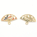 Alloy Enamel Pendants, Jewelry Pendants, Fan, Colorful, Light Gold, 17x24x1mm, Hole: 2mm(PALLOY-WH0081-10A)