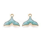 Alloy Enamel Pendants, Whale Tail Shape, Light Gold, Sky Blue, 15x17.5x3mm, Hole: 1.6mm(ENAM-S121-060A)