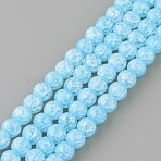 Synthetic Crackle Quartz Beads Strands, Round, Dyed, Light Sky Blue, 6mm, Hole: 1mm, about 66pcs/strand, 15.7 inch(X-GLAA-S134-6mm-13)