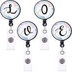 4 Pcs 4 Styles ABS Plastic Retractable Badge Reel, Card Holders, with Platinum Snap Buttons, ID Badge Holder Retractable for Nurses, Flat Round, Letter Pattern, 85x17mm, 1pc/style(AJEW-FG0001-37A)
