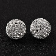 Polymer Clay Rhinestone Beads, Pave Disco Ball Beads, Grade A, Round, Half Drilled, Crystal, PP13(1.9~2mm), 12mm, Hole: 1mm(RB-H258-HD12mm-001)