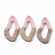 Resin & Walnut Wood Pendants, Twisted Oval, Pink, 38x19.5x4mm, Hole: 2mm(X-RESI-S358-25G)