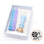 DIY Scrapbook, Brass Wax Seal Stamp, Wood Handle and Wax Sets, Sky Blue, Box: 14.7x8.5x3.5cm(DIY-WH0203-36A-03)