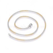 304 Stainless Steel Curb Chain Necklaces, with Lobster Clasps, Golden & Stainless Steel Color, 17.72 inch(45cm)(NJEW-H492-01GP)