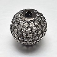 Round Brass Micro Pave Cubic Zirconia Beads, Clear, Gunmetal, 4mm, Hole: 1mm(ZIRC-N016-01B-4MM)